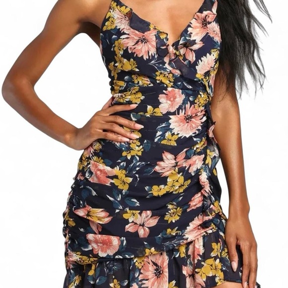 Lulus Dresses & Skirts - Lulus Navy Floral Ruffle Mini Dress Date Night Cocktail Party S